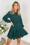 Teal Long Sleeve Frill Skirt Dress