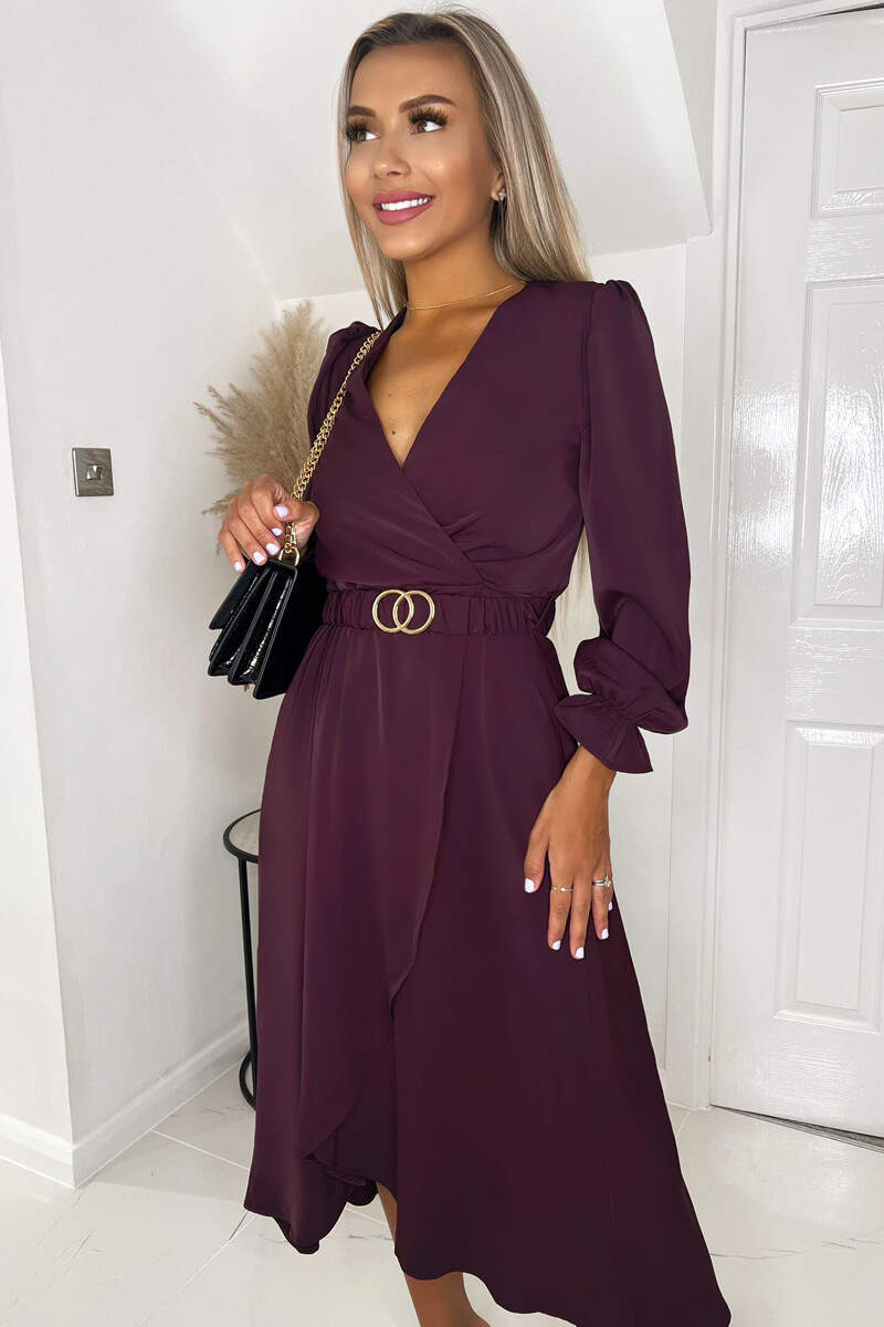 Plum Long Sleeve Belted Midi Dress – AX Paris