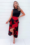 Red and Black Floral Print 2 in 1 Midi Dress