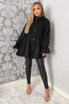 Black Long Sleeve Gathered Detail Button Up Top