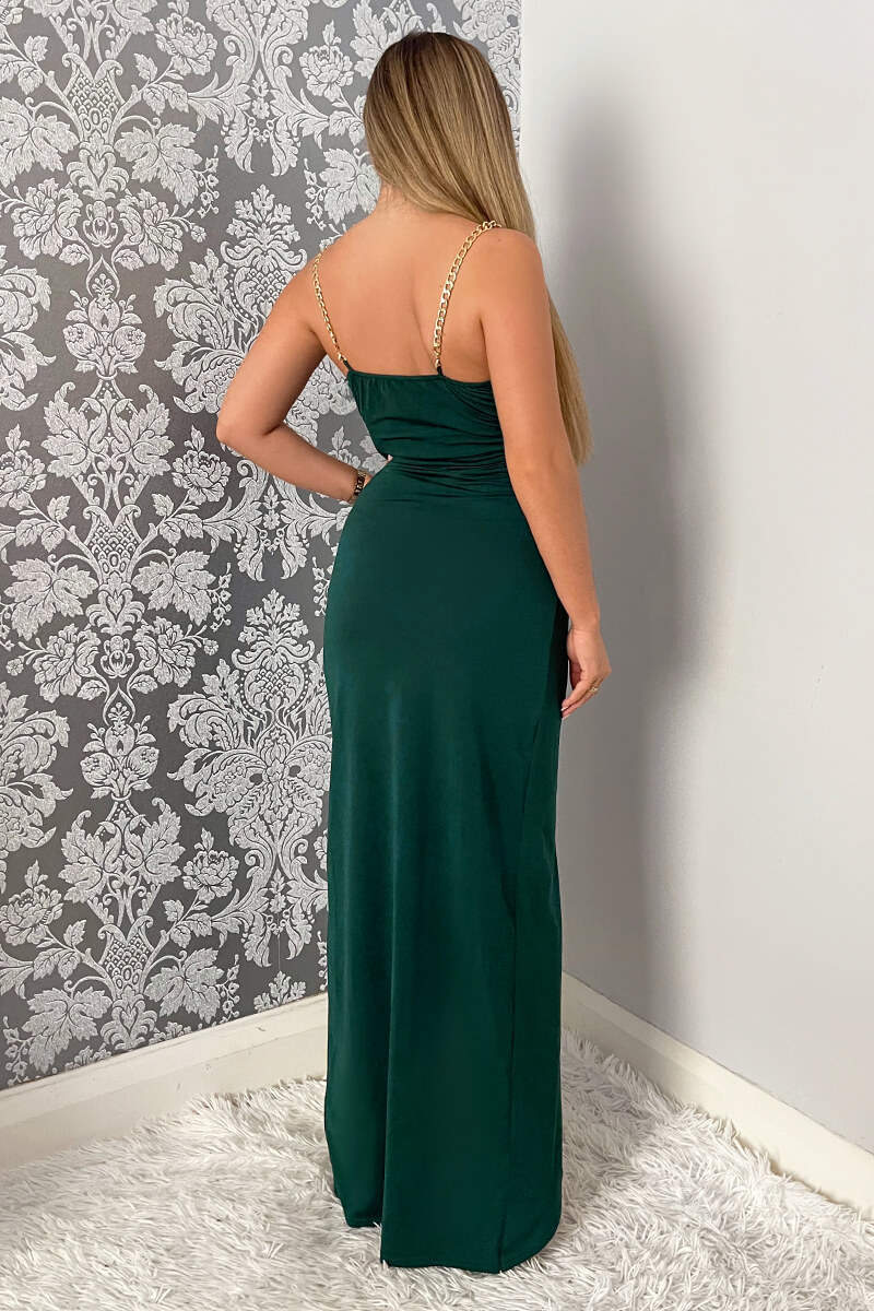 Teal Wrap Over Midi Dress With Chain Straps