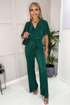 Green Plisse Wrap Top Jumpsuit