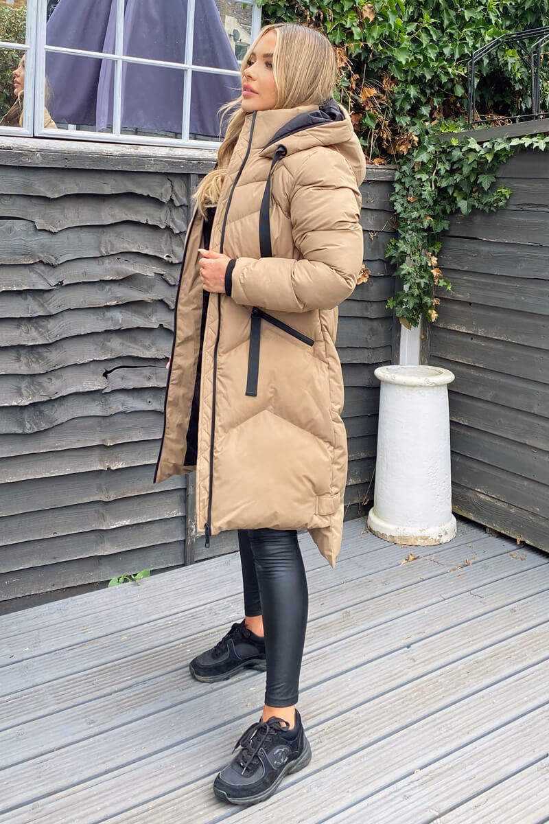 Biscuit Hooded Long Line Puffer Coat