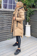 Biscuit Hooded Long Line Puffer Coat