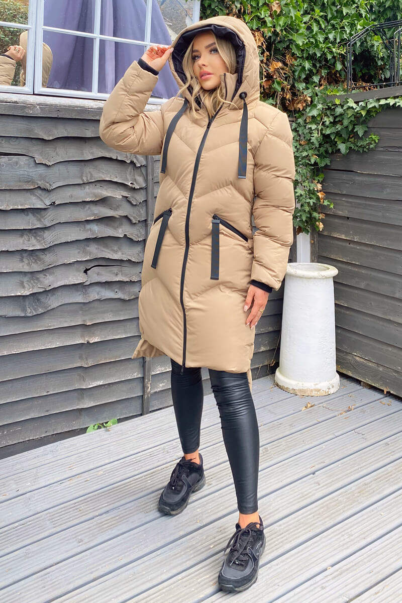 Biscuit Hooded Long Line Puffer Coat AX Paris