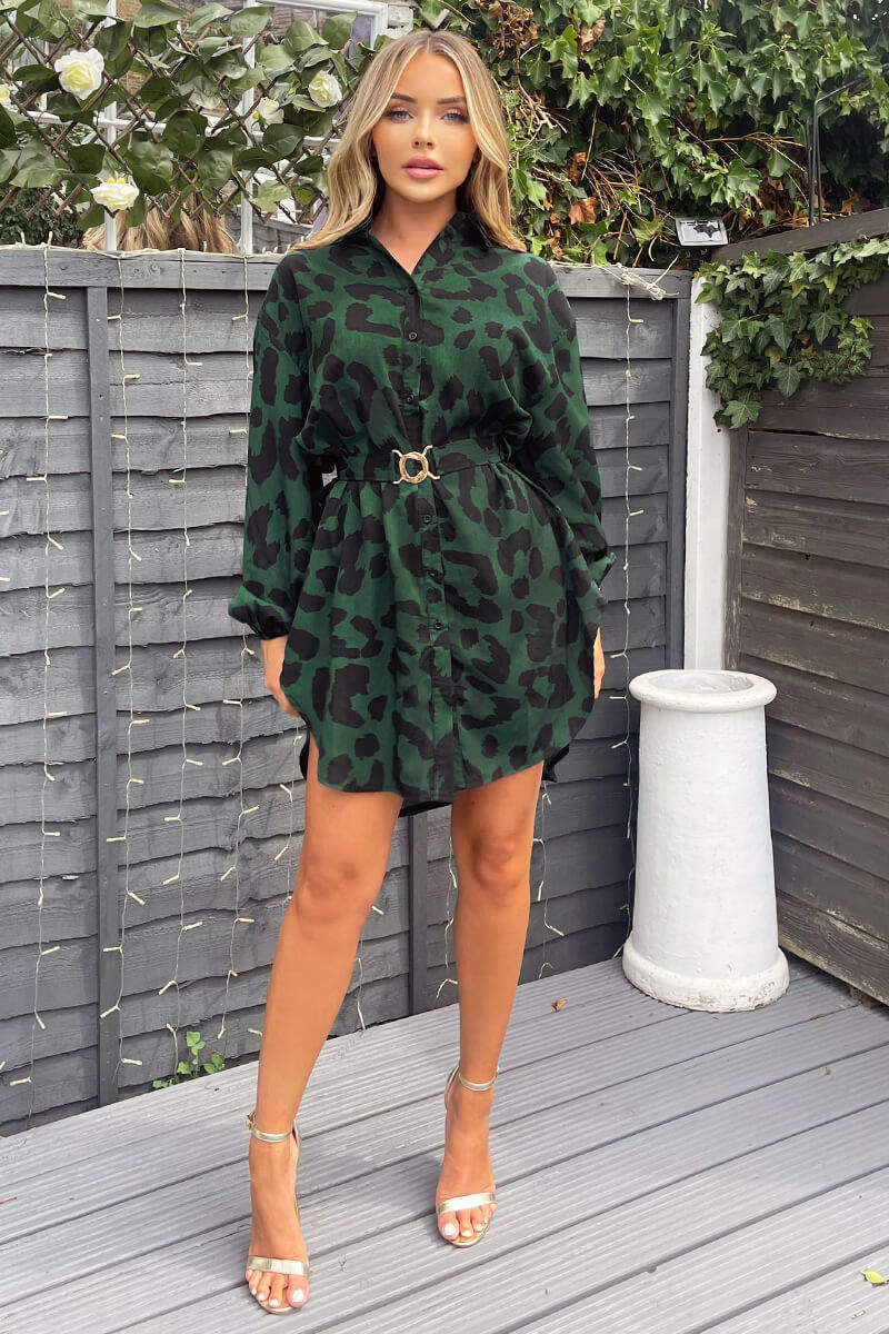 Green Leopard Print Belted Shirt Dress – AX Paris
