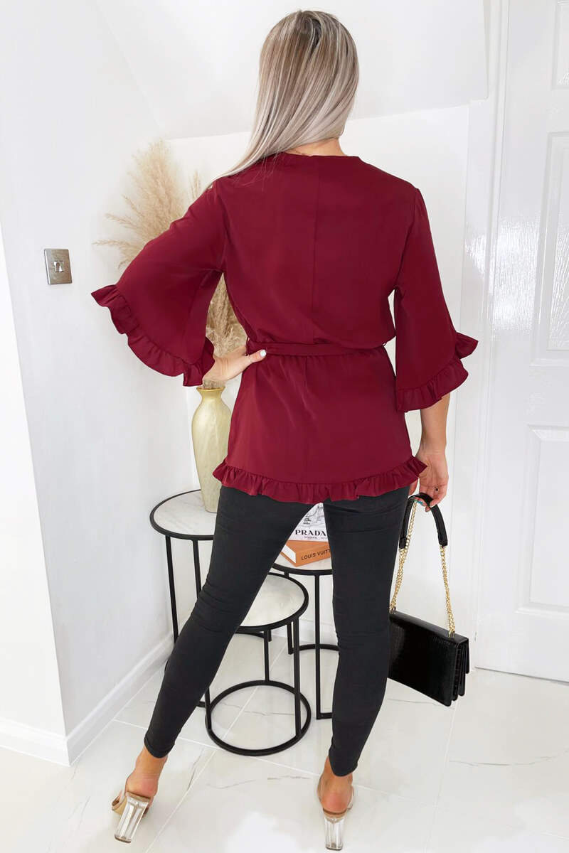 Wine Frill Hem Wrap Top