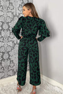 Green Leopard Print Wrap Top Culotte Jumpsuit