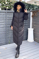 Black Longline Faux Fur Hooded Gilet