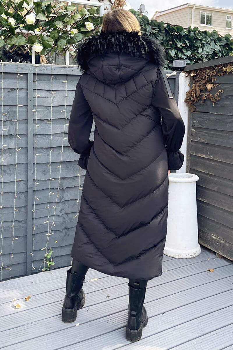 Black Longline Faux Fur Hooded Gilet