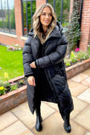 Black Hooded Long Puffer Coat