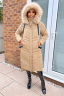 Biscuit Faux Fur Trim Hooded Puffer Coat