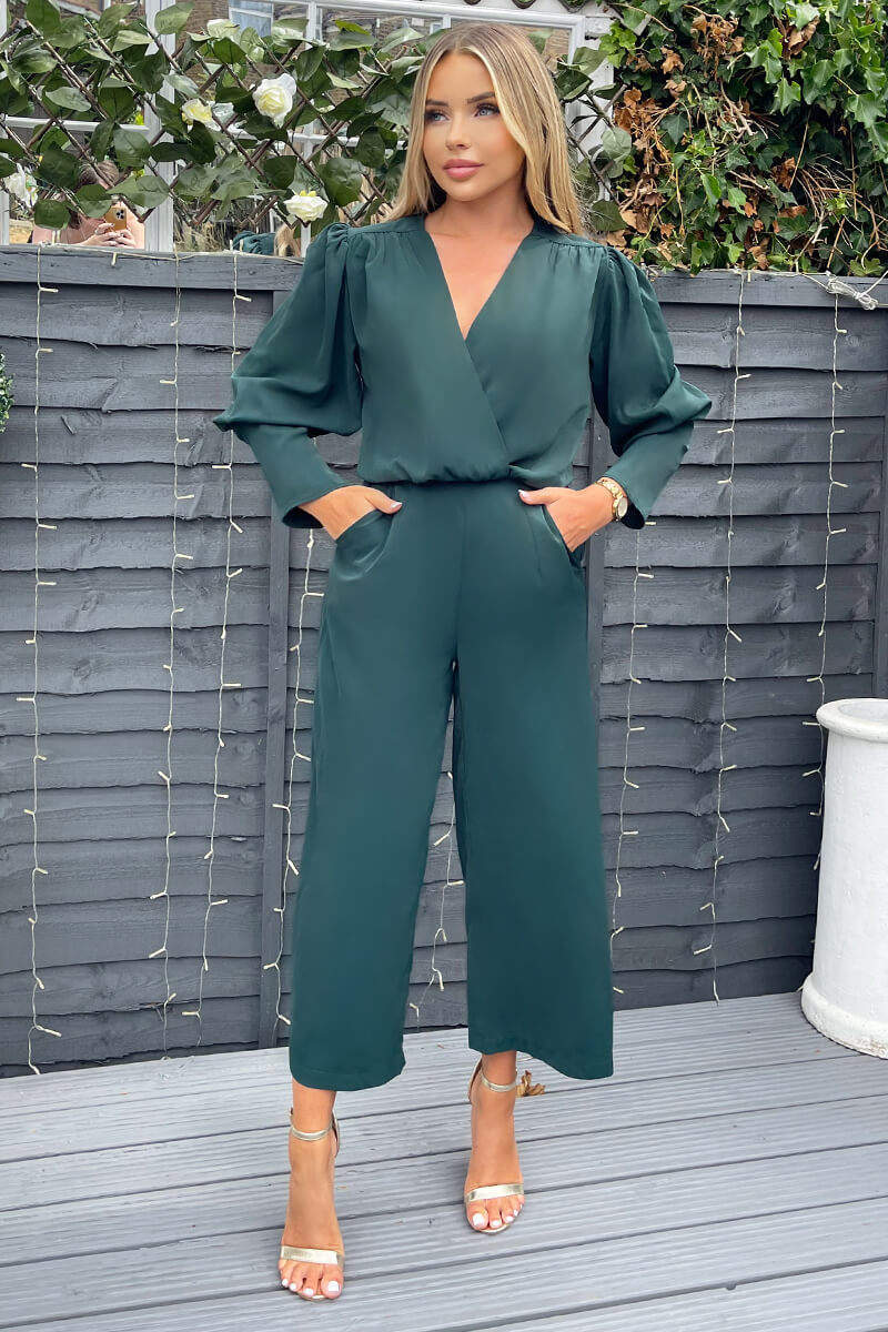 Teal Wrap Top Long Sleeve Culotte Jumpsuit AX Paris