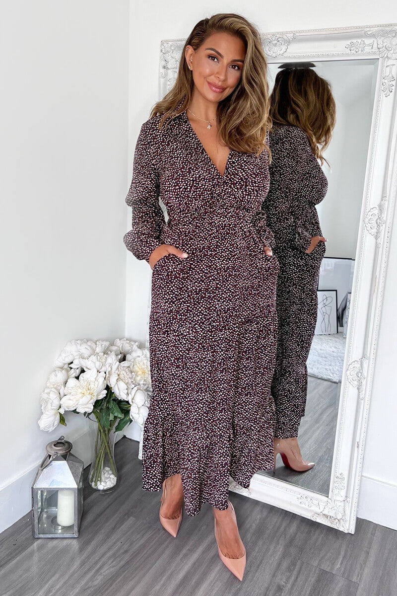 Printed long sleeve midi dress hotsell