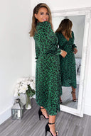 Green And Black Animal Printed Wrap Over Midi Dress AX Paris