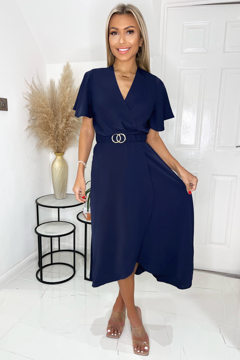 Navy wrap midi dress online