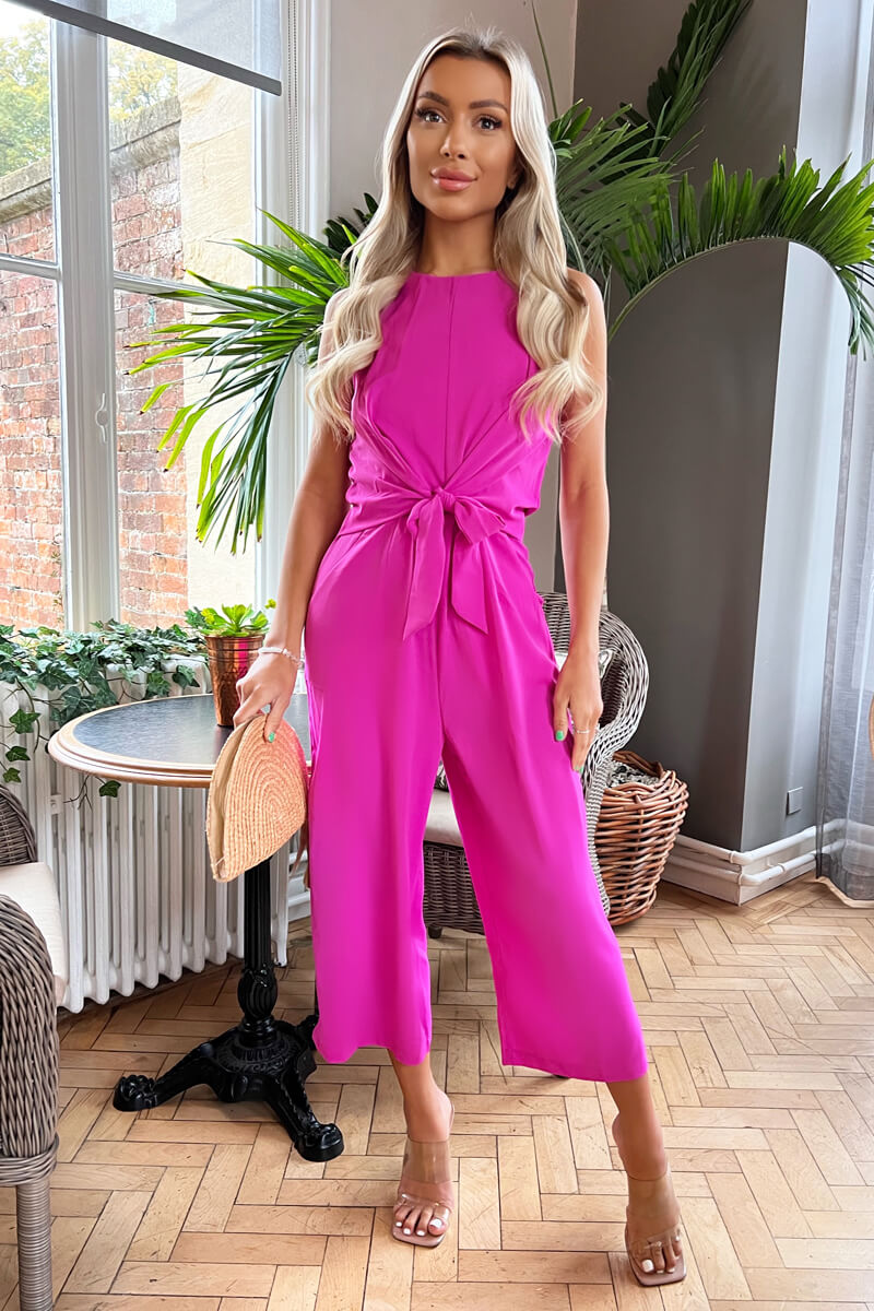 Hot Pink Sleeveless Knot Front Jumpsuit AX Paris