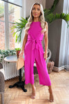 Hot Pink Sleeveless Knot Front Jumpsuit