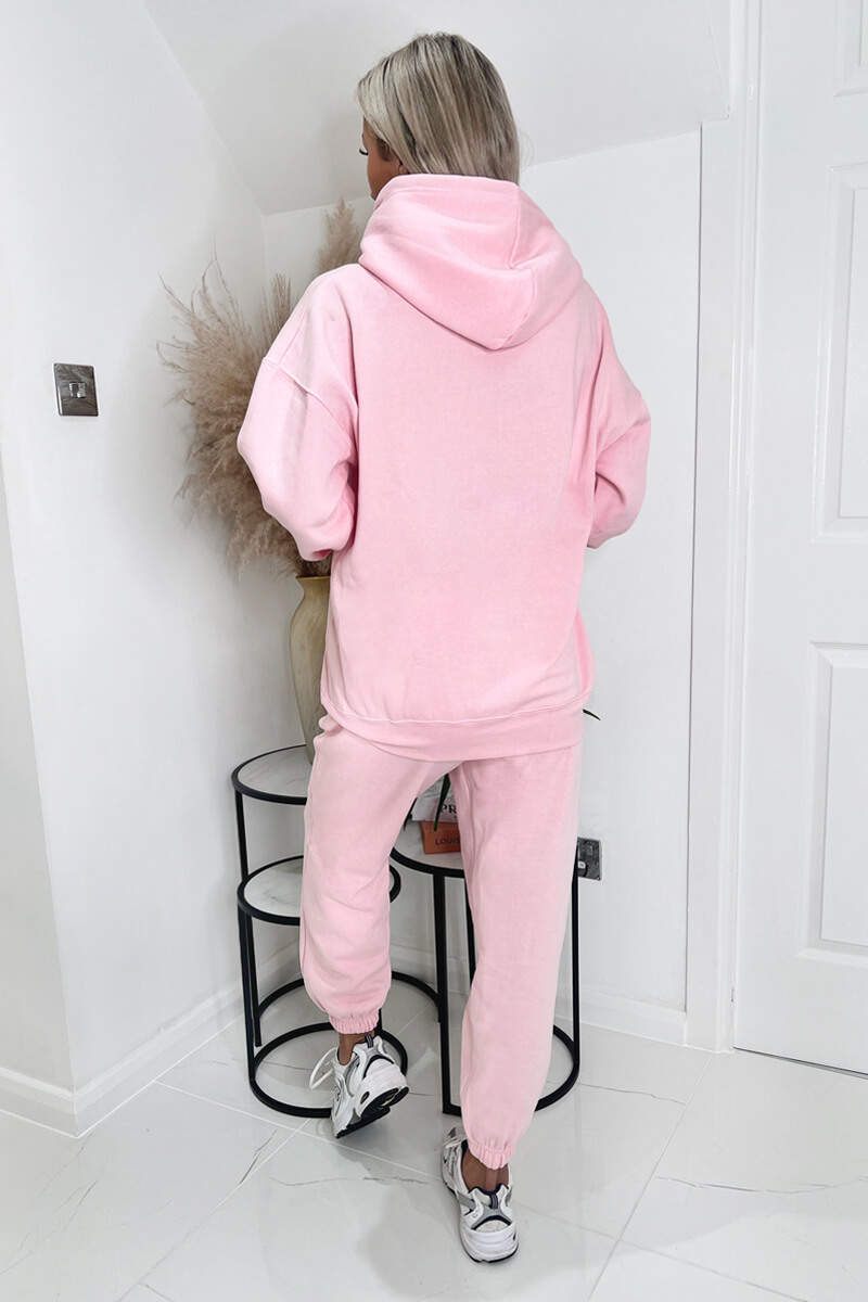 Pink French Riviera Embroidered Slogan Hoodie Lounge Set