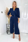 Navy Belted 3/4 Sleeve Jumpsuit