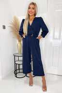 Navy Belted 3/4 Sleeve Jumpsuit