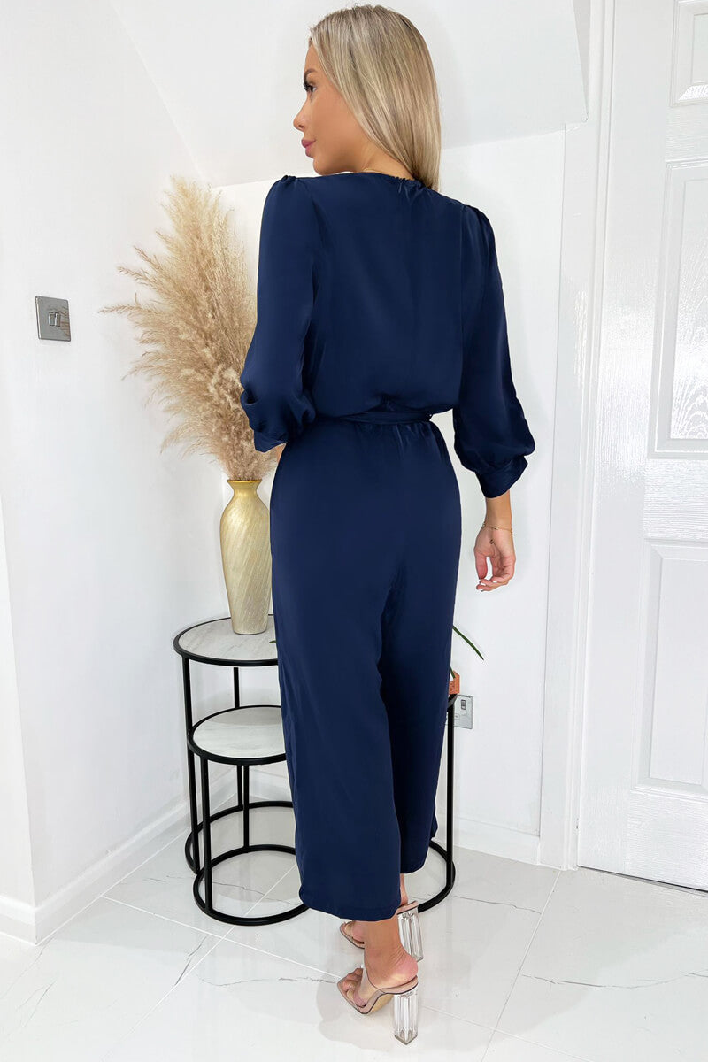 Navy Belted 3 4 Sleeve Jumpsuit AX Paris