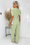 Sage Wrap Top Belted Full Length Jumpsuit