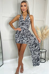 Black And White Print Cowl Halter Tie Neck Mini Dress