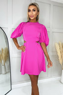 Hot Pink Cut Out Round Neck Mini Dress