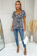 Cream Pink And Navy Animal Print Top