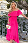 Hot Pink Bardot Style Midi Dress