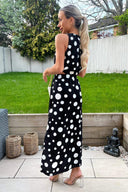 Black And White Polka Dot Cut Out Midi Dress