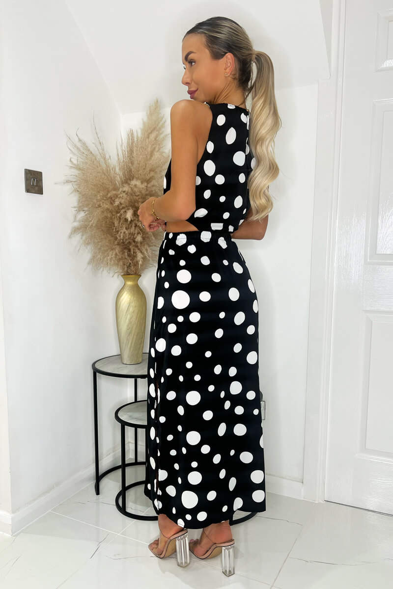 Black And White Polka Dot Cut Out Midi Dress