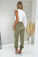 Khaki Satin Cuffed Cargo Pants