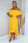 Yellow Bardot Style Midi Dress