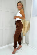 Chocolate Satin Cuffed Cargo Pants