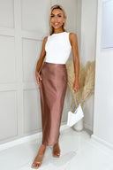 Chocolate Satin Midi Length Skirt