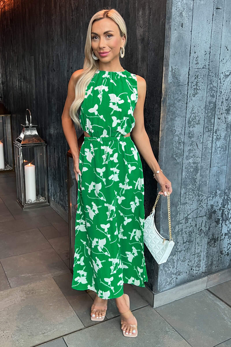 Green floral midi dress hotsell