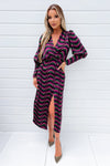 Multi Printed Long Sleeve Wrap Top Midi Dress