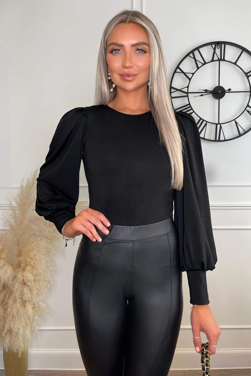 Black Round Neck Long Sleeve Bodysuit