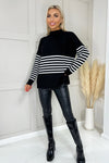 Black Knit Jumper With Cream Stripes