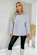 Grey Half Zip Knitted Jumper