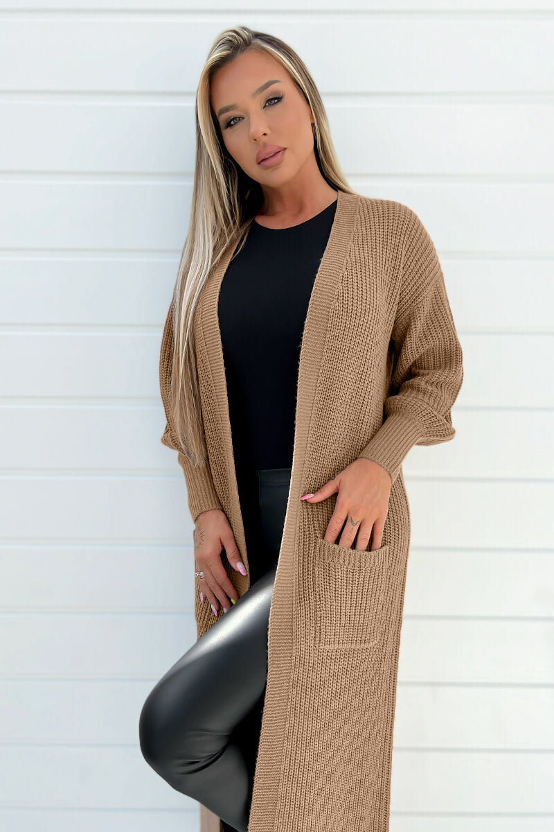 Camel Maxi Knitted Cardigan