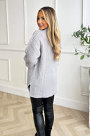 Grey Mock Neck Oversized Knit Jumper