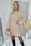 Oatmeal High Neck Knitted Jumper Dress