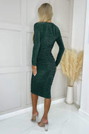 Teal Glitter Long Sleeve Ruched Bodycon Dress