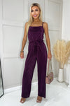 Plum Plisse Cowl Neck Jumpsuit