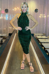 Green Velvet Halterneck Midi Dress