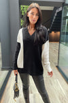 Black and Cream Two Tone V-Neck Knit Jumper