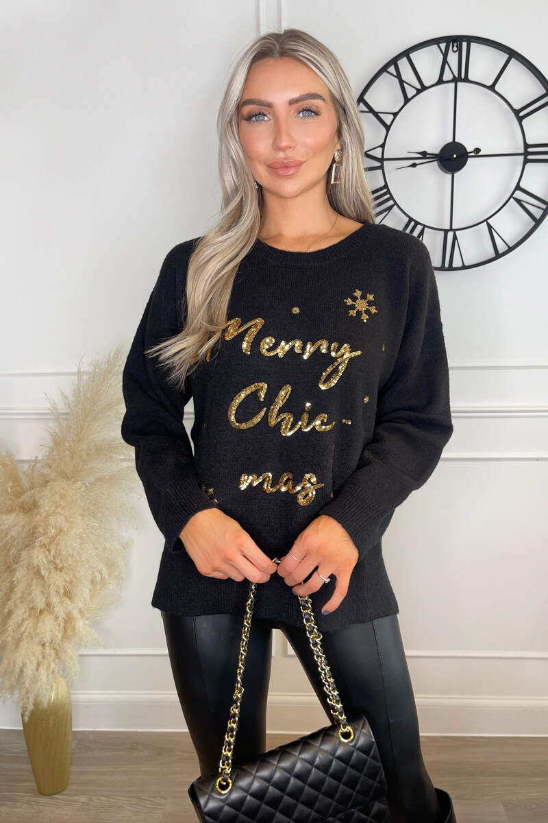 Black Merry Chic-mas Sequin Knit Jumper